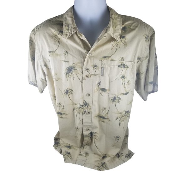 Mens Columbia Sportswear Company 2 Tone Green Palm Trees Hawaiian Tropical M - Picture 1 of 9